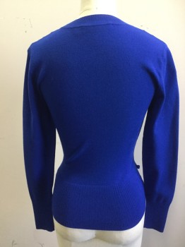 Womens, Pullover, KAREN MILLER, Primary Blue, Cotton, Polyamide, Solid, Small, Rib Knit Front, Crew Neck, Lacing Detail with Grommets at Waist, Long Sleeves, Knit,