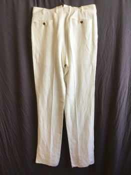 Mens, Pants, LORO PIANA, Cream, Linen, Cotton, Solid, 32/36, 1.5" Waistband with Belt Hoops and 1 Small Pocket, 1 Pleat Front, Zip Front, 4 Pockets,