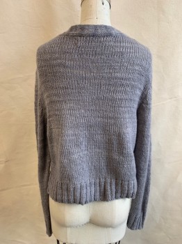 THE ELDER STATESMAN, Lt Gray, Cashmere, Solid, 3 Navy Yarn Covered Button Front, V-neck, Ribbed Knit Cropped Waist, Ribbed Knit Cuff