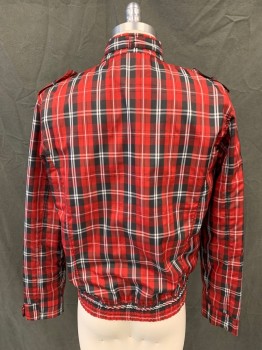 Mens, Casual Jacket, HERITAGE 1981, Red, Black, White, Polyester, Plaid, S, Zip Front Stand Collar with Self Belt, Belt Loops, Epaulets, 2 Zip Pockets, Long Sleeves, Snap Tab Cuff, Elastic Waistband