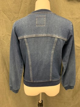 LEVI'S, Dk Blue, Cotton, Polyester, Solid, Dark Blue Stretch Denim, Button Front, 4 Pockets, Yoke, Ribbed Knit Bomber Collar/Waistband/Cuff