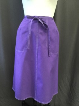 N/L, Purple, White, Cotton, Polyester, Solid, A-line, 2 Pockets, Wrap Around Opening in Back,
