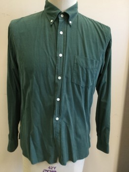 HARTFORD, Forest Green, Cotton, Solid, Button Down Collar, Long Sleeves with Button Cuffs, 1 Pocket, Fine Soft Corduroy,