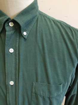 HARTFORD, Forest Green, Cotton, Solid, Button Down Collar, Long Sleeves with Button Cuffs, 1 Pocket, Fine Soft Corduroy,