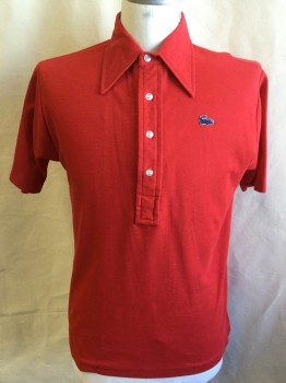 IZOD-DOZI COLLECTION, Red, Polyester, Cotton, Solid, Collar Attached, 4 Button Front, Short Sleeves,
