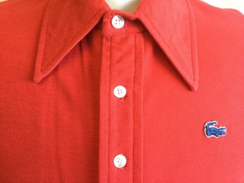 IZOD-DOZI COLLECTION, Red, Polyester, Cotton, Solid, Collar Attached, 4 Button Front, Short Sleeves,
