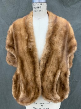 Womens, Fur, N/L, Brown, Fur, Solid, L, Capelet, Rounded Back, Two Drape Panels Front with Pockets, Open Front,