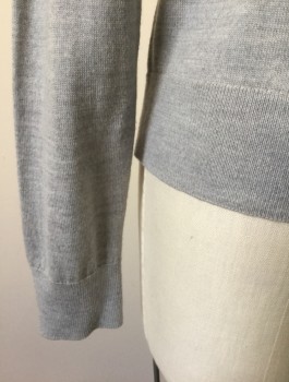 Womens, Sweater, BANANA REPUBLIC, Gray, Wool, Solid, S, Knit, Scoop Neck, B.F., Pointelle Knit Trim at Neck/Arm Holes, L/S