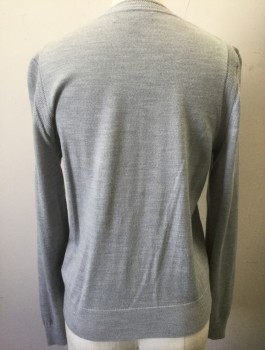 Womens, Sweater, BANANA REPUBLIC, Gray, Wool, Solid, S, Knit, Scoop Neck, B.F., Pointelle Knit Trim at Neck/Arm Holes, L/S