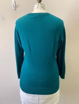 Womens, Cardigan Sweater, LANE BRYANT, Teal Blue, Cotton, Spandex, Solid, 14/16, Round Neck, Button Front, L/S