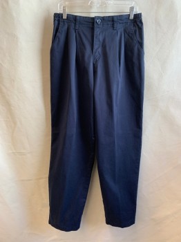 Womens, Pants, LEE, Navy Blue, Cotton, Spandex, Solid, 12, High Waist, Pleated Front, Elastic Waist, Zip Fly, 2 Pockets, Retro