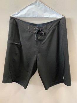 Mens, Swim Trunks, QUICKSILVER, Black, Polyester, Elastane, Solid, 36, F.F, Lace Tie With Velcro Front, Side Pocket,