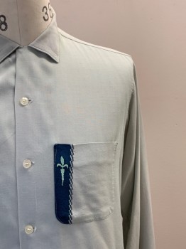 AMBERLEY, Sage Green, Polyester, Cotton, Solid, L/S, Button Front, Collar Attached, Chest Pocket With Embroiderred Detail