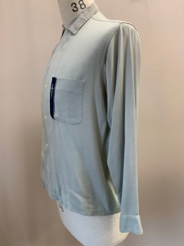 Mens, Shirt, AMBERLEY, Sage Green, Polyester, Cotton, Solid, 31.5, 14, L/S, Button Front, Collar Attached, Chest Pocket With Embroiderred Detail