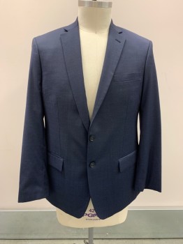 Mens, Sportcoat/Blazer, CLAIBORNE, Navy Blue, Blue, Wool, Polyester, 2 Color Weave, 42R, Notched Lapel, Single Breasted, B.F., 2 Bttns, 3 Pckts