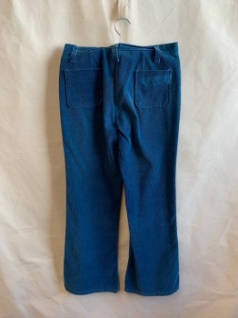 Mens, Pants, N/L, Teal Blue, Cotton, Solid, 30/30, F.F, 4 Pockets, 4 Large Buttons Fly, Corduroy
