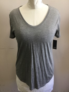 Womens, Top, ANA, Heather Gray, Rayon, Polyester, Heathered, XL, Heather Gray, Large Scoop Neck, Cap Sleeves,