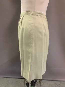 Womens, 1990s Vintage, Piece 2, LE SUIT, Beige, Viscose, Rayon, Solid, W30, Straight Skirt, Tiny Double Pleats Front, Darts In Back, Back Zipper, Slit CB, 2 Pockets,