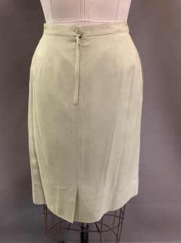 Womens, 1990s Vintage, Piece 2, LE SUIT, Beige, Viscose, Rayon, Solid, W30, Straight Skirt, Tiny Double Pleats Front, Darts In Back, Back Zipper, Slit CB, 2 Pockets,