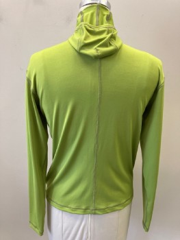 Womens, Sci-Fi/Fantasy Top, MTO, Lime Green, Spandex, Solid, M, Pull Over L/S, with Hood, Stitching Trim