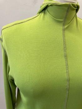 Womens, Sci-Fi/Fantasy Top, MTO, Lime Green, Spandex, Solid, M, Pull Over L/S, with Hood, Stitching Trim