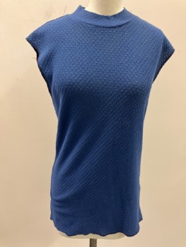 N.L, Blue, Polyester, Triangles, Mock Neck, Sleeveless, Woven Knit