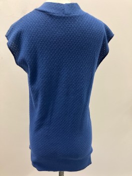 Womens, Sci-Fi/Fantasy Top, N.L, Blue, Polyester, Triangles, M, Mock Neck, Sleeveless, Woven Knit