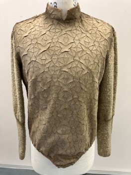 Mens, Tops, N/L, Lt Brown, Polyester, Wool, Textured Fabric, 40, Stand Collar, With Suede Trim, Cracked Self Abstract, Unitard, Boucle Sleeves, CB Zip                         * Aged*