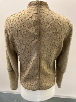 N/L, Lt Brown, Polyester, Wool, Textured Fabric, Stand Collar, With Suede Trim, Cracked Self Abstract, Unitard, Boucle Sleeves, CB Zip                         * Aged*