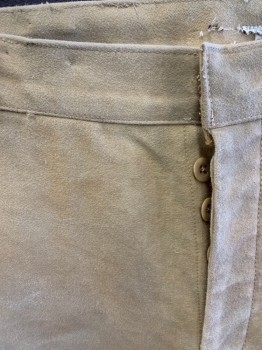 Mens, Historical Fiction Pants, NL, Tan Brown, Cotton, Solid, 34, 34, F.F, Button Front, Belt Loops, 2 Side Pockets, 2 Back Flap Pockets, Aged