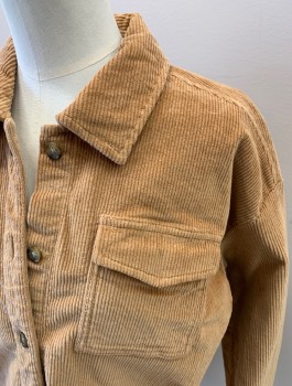 GAP TEEN, Camel Brown, Cotton, Spandex, Solid, LS, B.F., Corduroy, Patch Pockets With Flaps, Small Back Pleat, Tortoise Shell Buttons