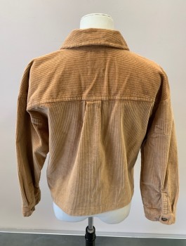 GAP TEEN, Camel Brown, Cotton, Spandex, Solid, LS, B.F., Corduroy, Patch Pockets With Flaps, Small Back Pleat, Tortoise Shell Buttons