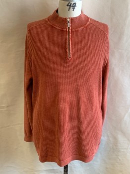 Mens, Pullover Sweater, TOMMY BAHAMA, Orange, Cotton, Textured Fabric, 3XL, 1/4 Zip, Raglan L/S