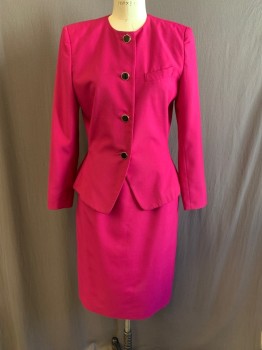 LE SUIT, Raspberry Pink, Polyester, Viscose, Single Breasted, Button Front, Black & Gold Buttons, 1 Breast Pocket