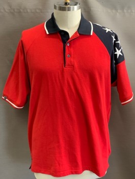 FREEDOM, Red, Black, White, Cotton, Polyester, Americana, S/S, 3 Button, Stripe On Collar & Armband, Piping On Placket, Stars On Left Sleeve