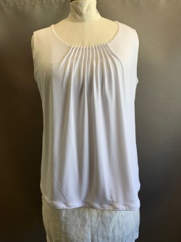Womens, Top, KASPER, White, Polyester, Elastane, Solid, 1X, Scoop Neck, Slvls, Pleating at Bust,