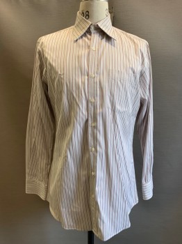 Mens, Casual Shirt, Cego, Gray, Red Burgundy, Cotton, Polyester, Stripes - Vertical , 33, 16, L/S, Button Front, C.A., Chest Pocket