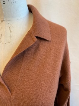Womens, Pullover, EVERLANE, Brown, Cashmere, Solid, M, Collar Attached, 1/2 Placket, Ribbed Cuffs and Waistband