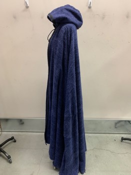 Unisex, Historical Fiction Cape, N/L, Blue, Silk, Cotton, Solid, Size, One, Raw Silk Lined with Cotton, Black Twill Tape Outlines CF & Hood, Rope with Tassels,