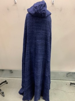Unisex, Historical Fiction Cape, N/L, Blue, Silk, Cotton, Solid, Size, One, Raw Silk Lined with Cotton, Black Twill Tape Outlines CF & Hood, Rope with Tassels,