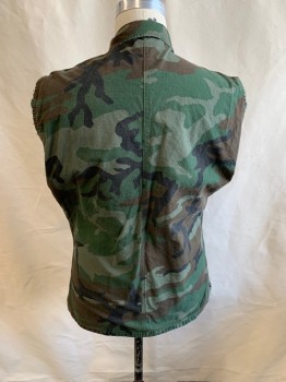 Mens, Shirt, Military Uniform, PROPPER, Olive Green, Green, Brown, Cotton, Camouflage, L REG, Cut Off Sleeves, Button Front, 4 Pockets