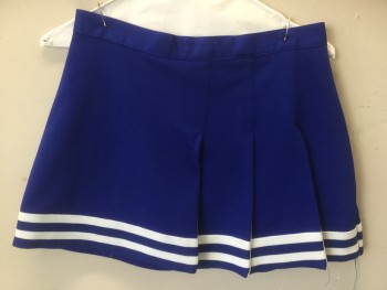 Womens, Cheer Bottom, CHASSE, White, Blue, Polyester, Solid, Stripes, W24, Zipper Center Back with Button. 3 Slashes Off Center Front Lined in White See Detail Photo, MULTIPLE