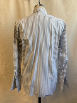 Mens, Shirt, MTO/ANTO, White, Blue-Gray, Black, Cotton, Stripes, 33.5, 15.5, Button Front, Collar Attached, Long Sleeves, French Cuff with Button Holes for Cufflinks, Multiple