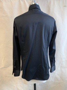 Mens, Shirt, ANTO MTO, Black, Cotton, Textured Fabric, 36, 15.5/, 1970s Repro, C.A., Button Front, L/S