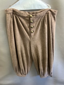 Mens, Historical Fiction Pants, MTO, Taupe, Wool, W40, Pleated Front, B.F., Brass Metal Buttons, Cuffed with Brass Buttons