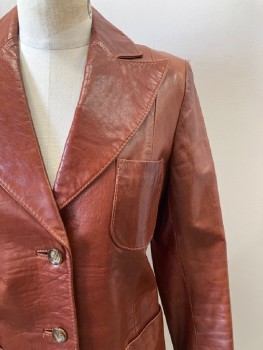 Womens, Leather Jacket, BEGED OR, Brown, Leather, Solid, B: 32, C.A., Peaked Lapel, SB. 3 Pockets, Pick Stitching, Vertical Seam