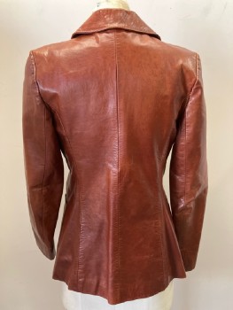 Womens, Leather Jacket, BEGED OR, Brown, Leather, Solid, B: 32, C.A., Peaked Lapel, SB. 3 Pockets, Pick Stitching, Vertical Seam