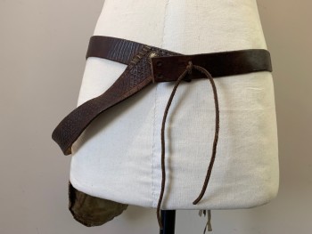 MTO, Dk Brown, Ivory White, Leather, Ties CB, Attached Aged/Distressed Bag,