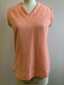 I. MOHLEF, Peach, 2 Color-weavee, Knit, V Neck, Sleeveless, Back Zip, Sweater Vest