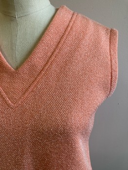 Womens, Sweater, I. MOHLEF, W: 34, B: 36, Peach, 2 Color-weavee, Knit, V Neck, Sleeveless, Back Zip, Sweater Vest